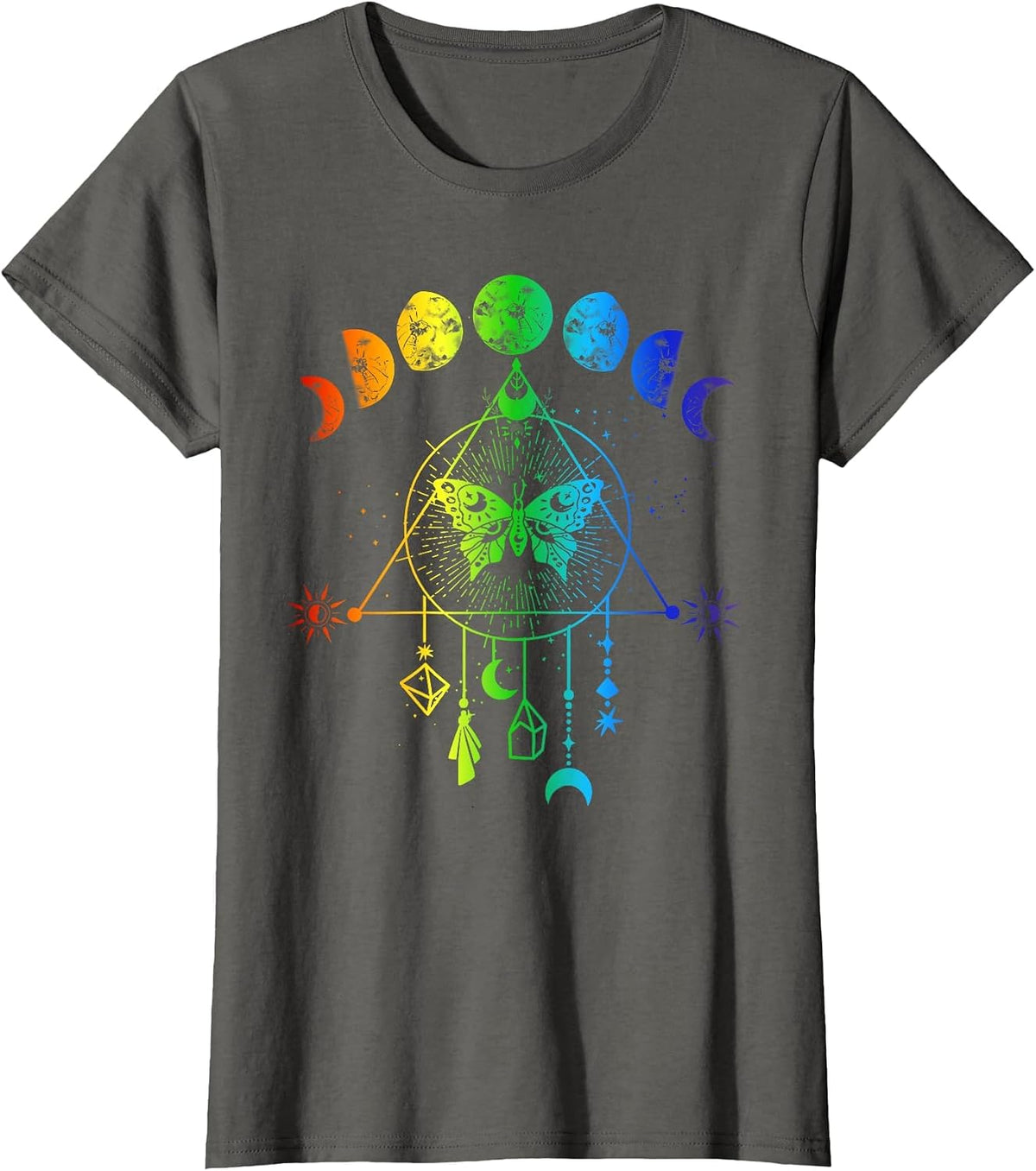 Celestial Moon Phase Rainbow LGBT Gay Pride Month T-Shirt - Asphalt Grey