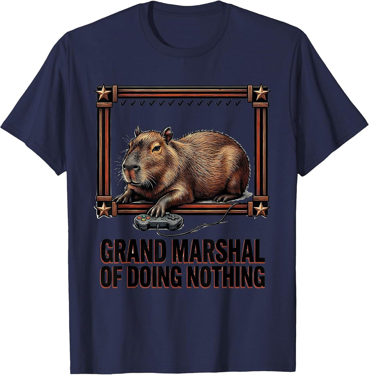 Grand Marshal of Doing Nothing Funny Capybara Gamer Meme T-Shirt - Navy Blue