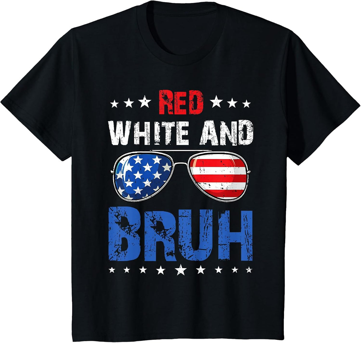 Red White and Bruh 4th of July Boys Patriotic Teens Kids T-Shirt - Black