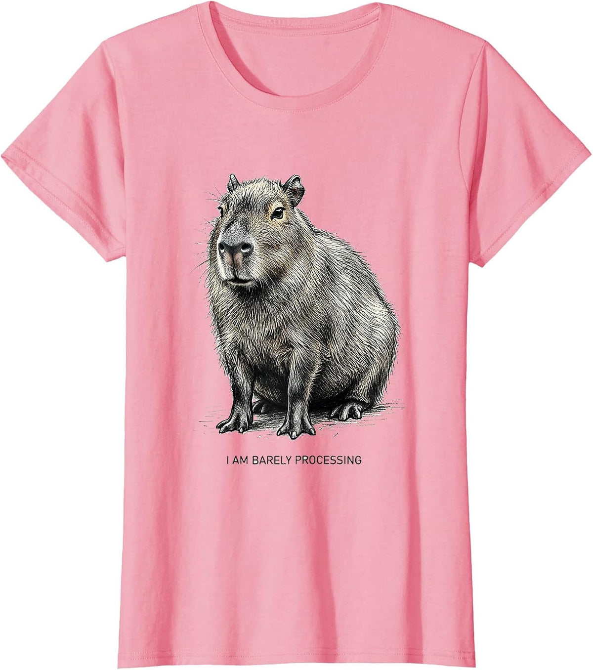 Women's I Am Barely Processing Funny Capybara Meme Animal Humor T-Shirt - Pink