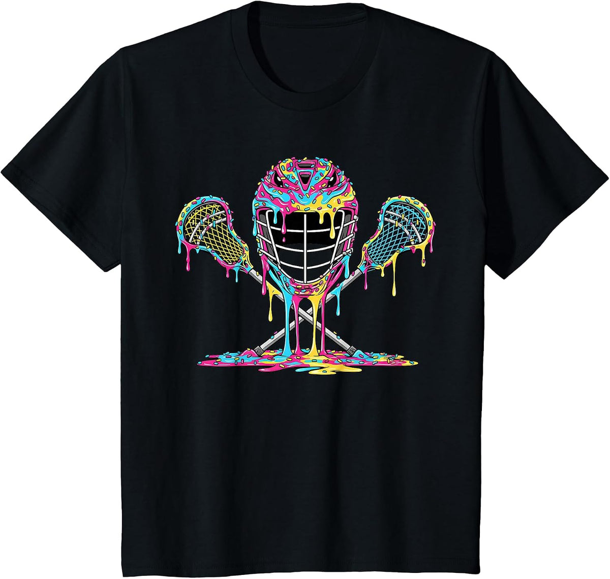 Lacrosse Drip Ice Cream Lax Helmet Sticks Sport Player T-Shirt - Black