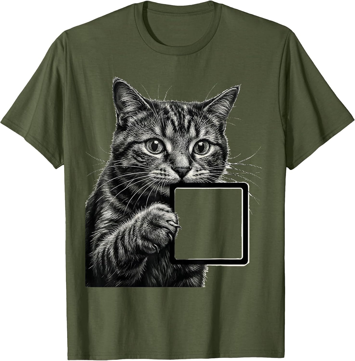 Men's Curious Cat Sniffing Periodic Table Science Design T-Shirt - Olive Green