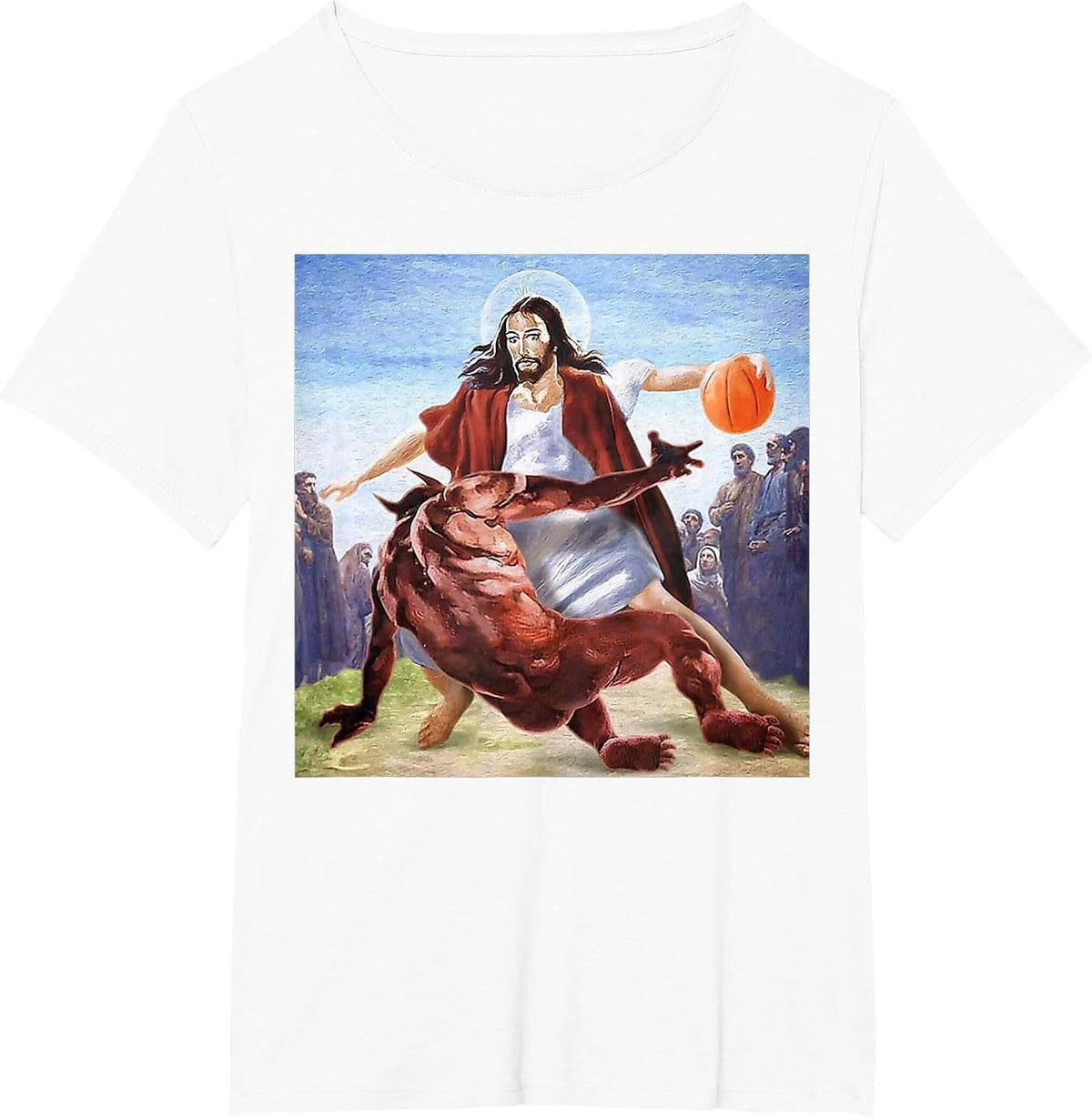 Funny Jesus Crossing Up The Devil Christian Religious T-Shirt - White