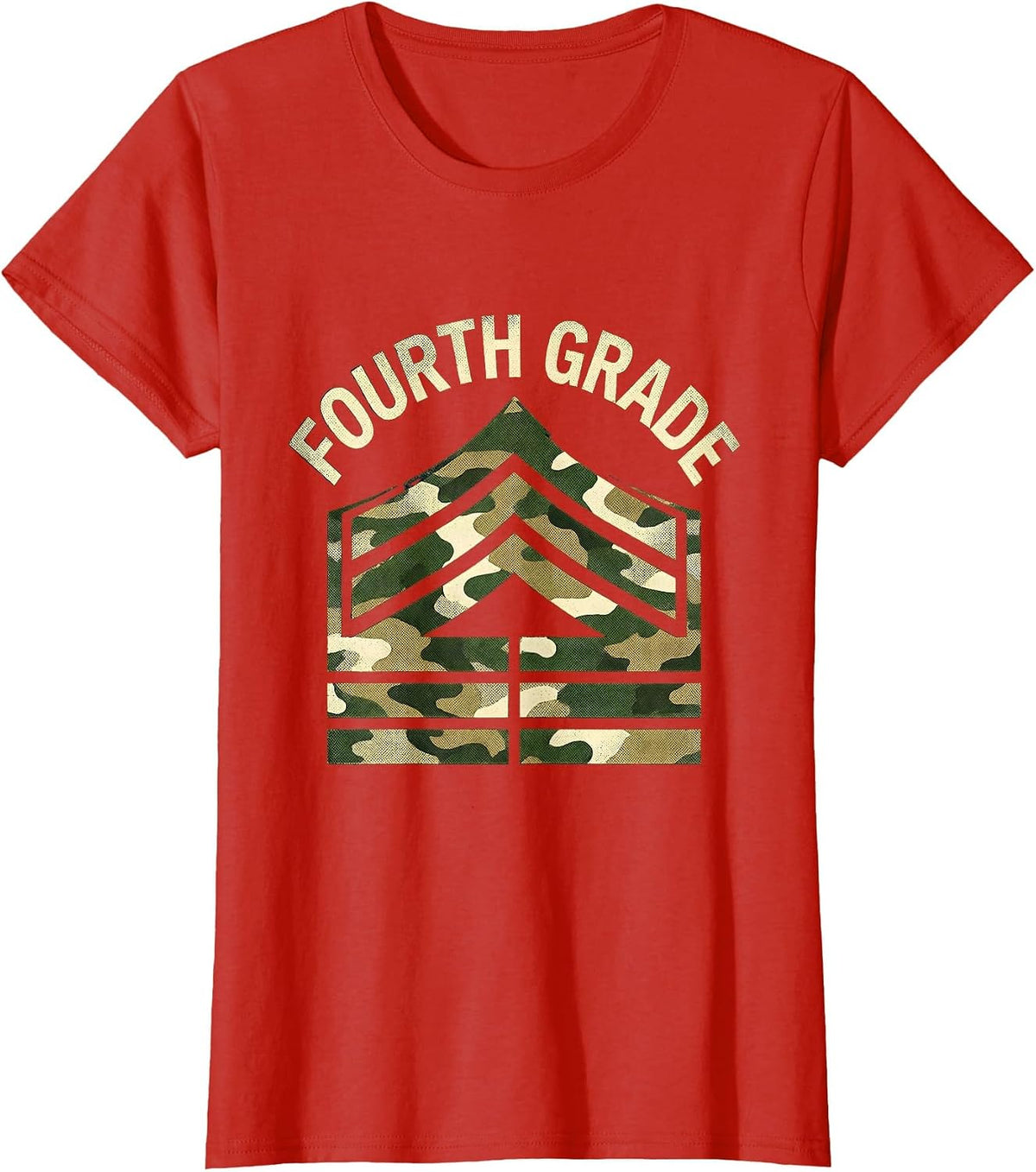 Fourth Grade Camo Back To School Boys Teacher T-Shirt - Red