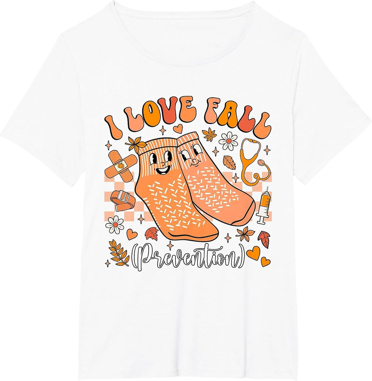 Groovy Retro I Love Fall Prevention Fall Physical Therapy T-Shirt - White