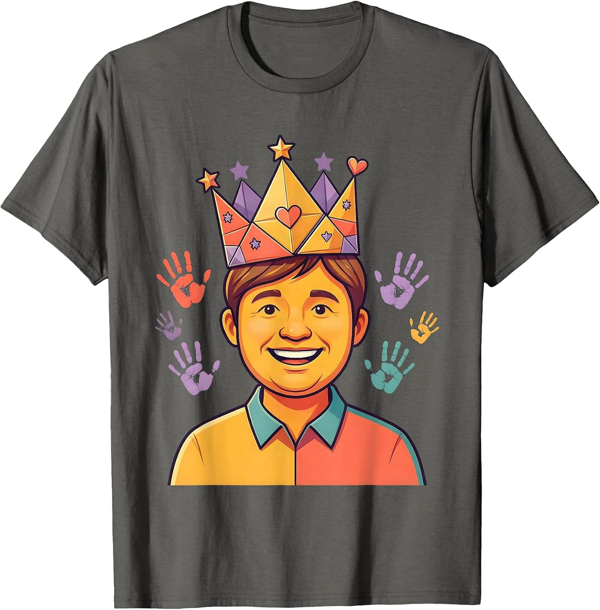 Men's Preschool Teacher Paper Crown Illustration T-Shirt - Asphalt Grey