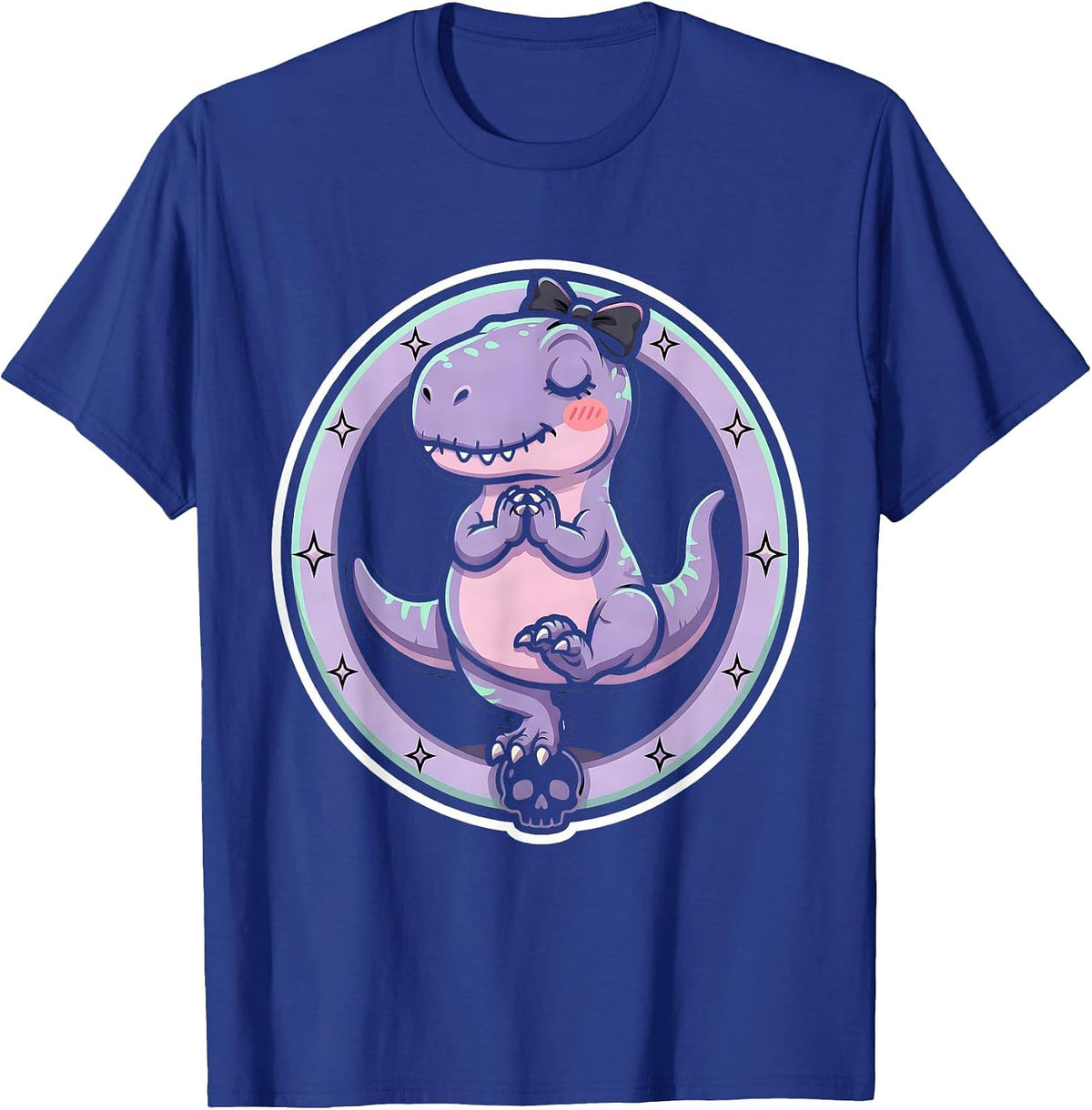 Velociraptor Yoga Tree Pose Dinosaur Illustration T-Shirt - Royal Blue