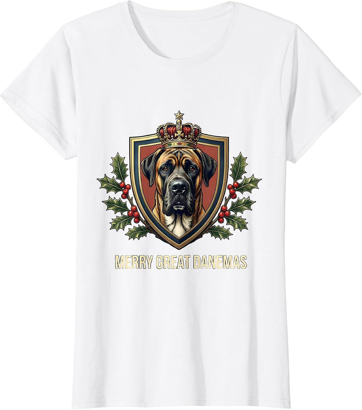 Merry Great Danemas Emblem Great Dane Dog Lover Christmas T-Shirt - White