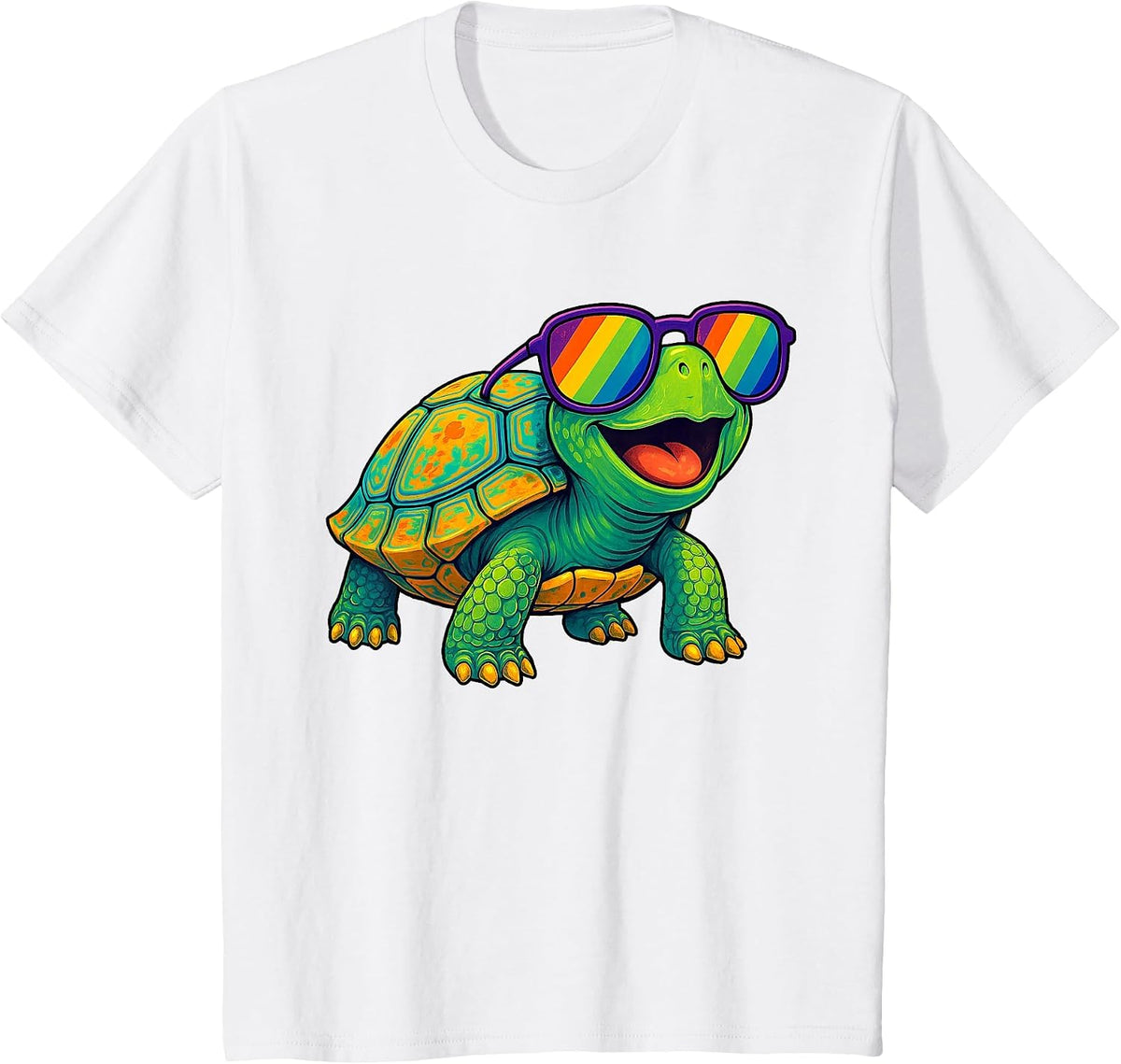Colorful Turtle Sunglasses Funny Tortoise Wild Animal Jungle T-Shirt - White