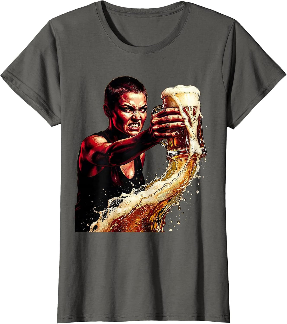 Women's Fierce Beer Pour Graphic Tee T-Shirt - Asphalt Grey