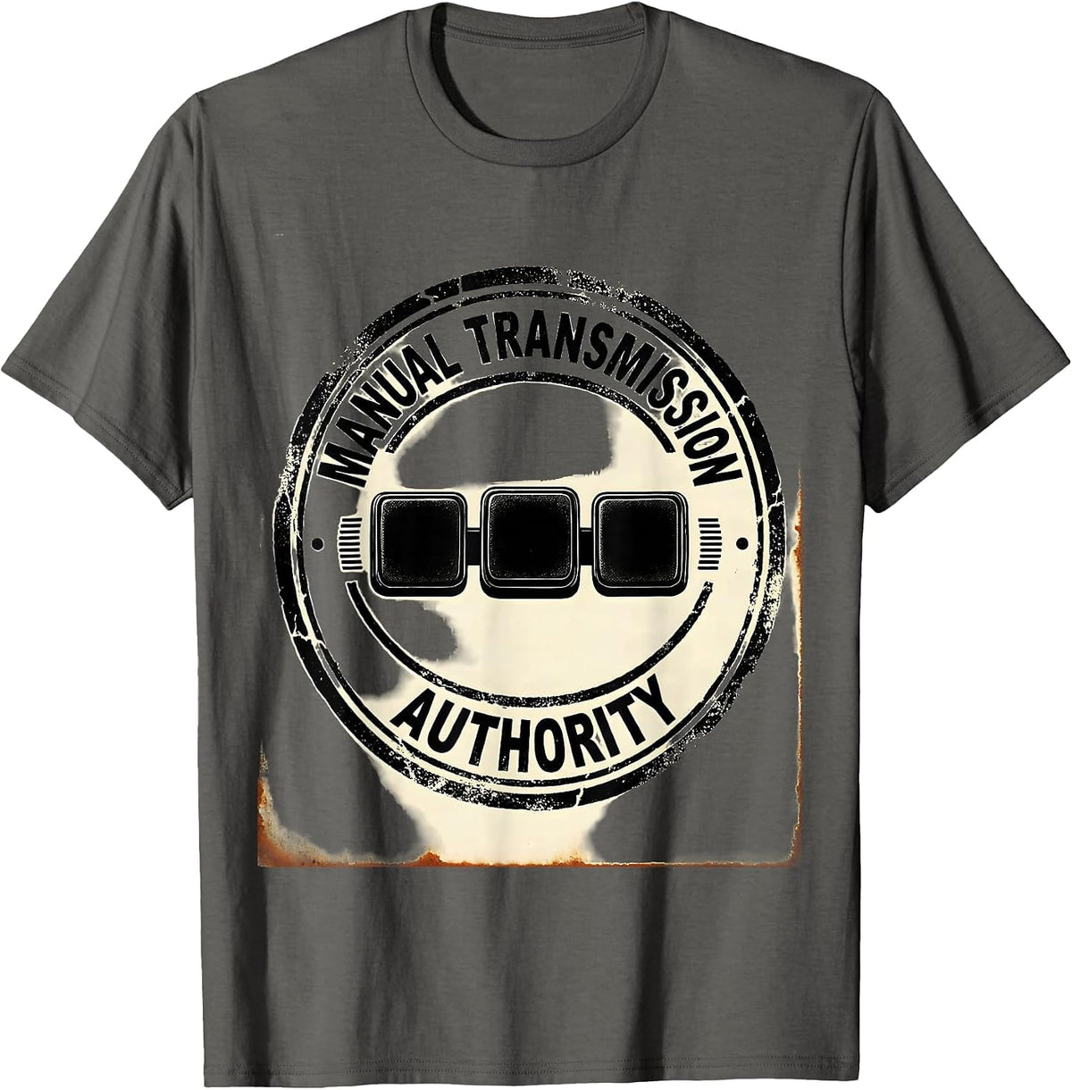 Men's Manual Transmission Authority Rubber Stamp Car Guy Gift T-Shirt - Asphalt Grey