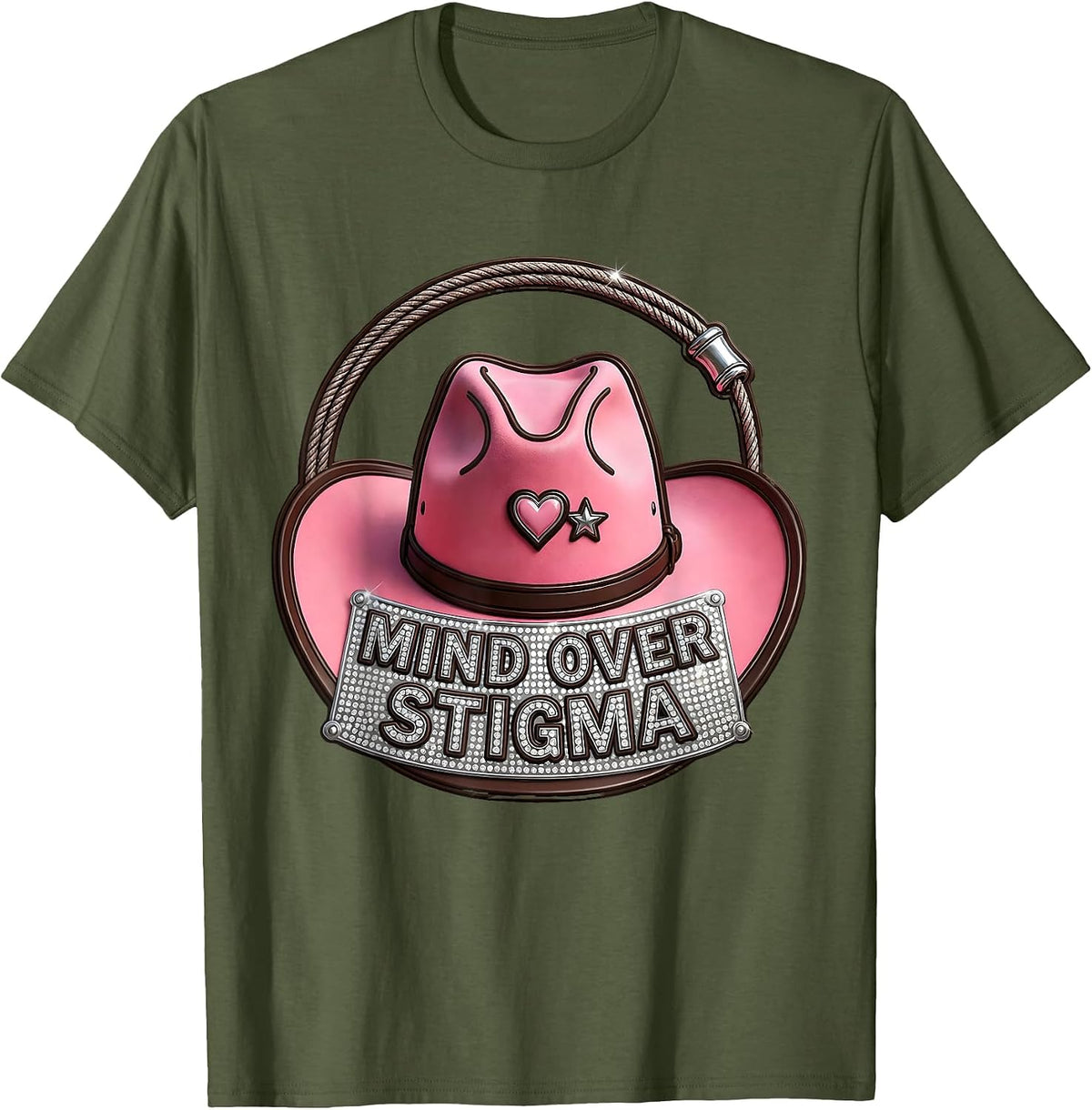 Mind Over Stigma Mental Health Matters Design T-Shirt - Olive Green