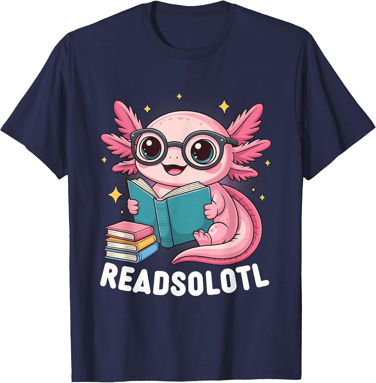 Readsolotl Kawaii Axolotl Funny Reading Book Lover T-Shirt - Navy Blue