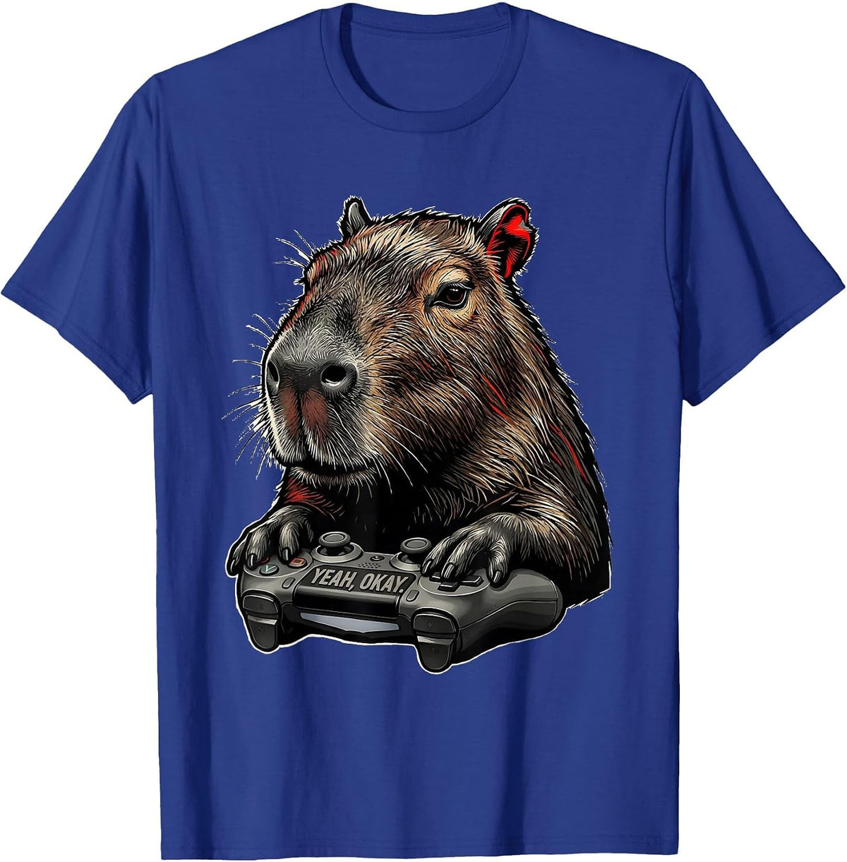 Yeah, Okay Funny Capybara Gamer Meme Humor T-Shirt - Royal Blue