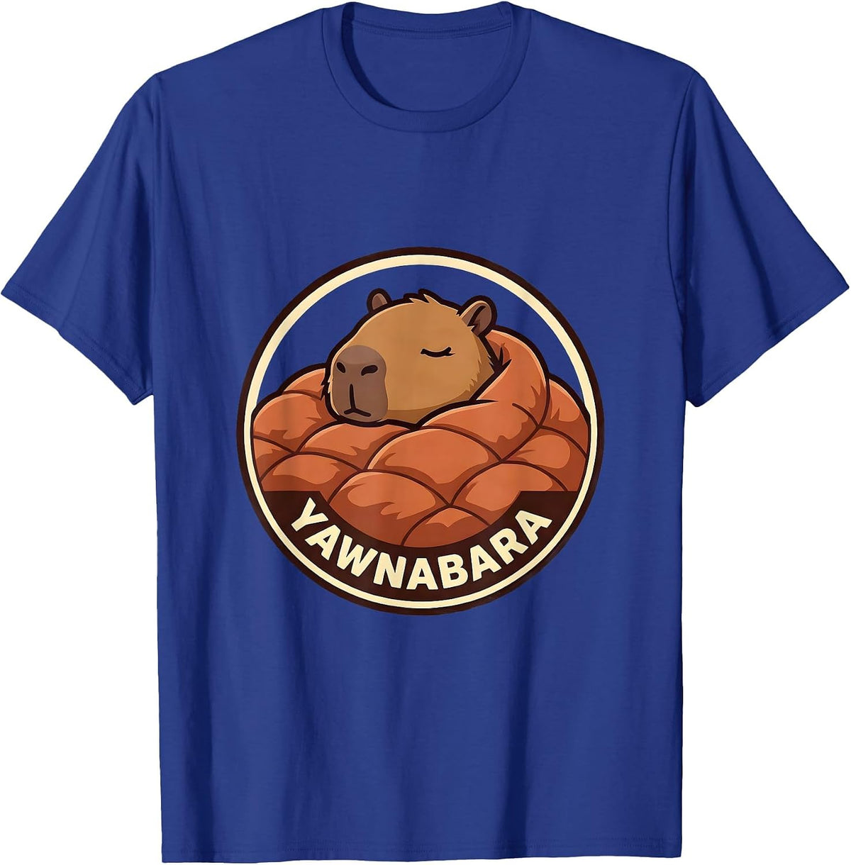 Yawnabara Cute Capybara Sleep Pajama Pun Funny Mascot Logo T-Shirt - Royal Blue
