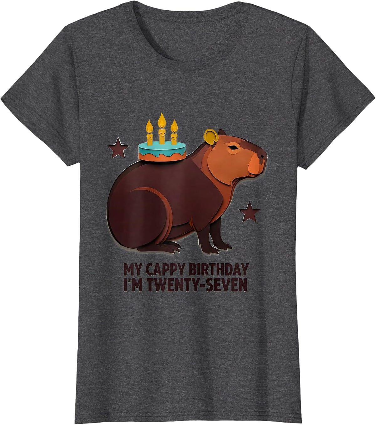 Women's My Cappy Birthday I'm Twenty-Seven Cute Kawaii Capybara T-Shirt - Dark Heather Grey