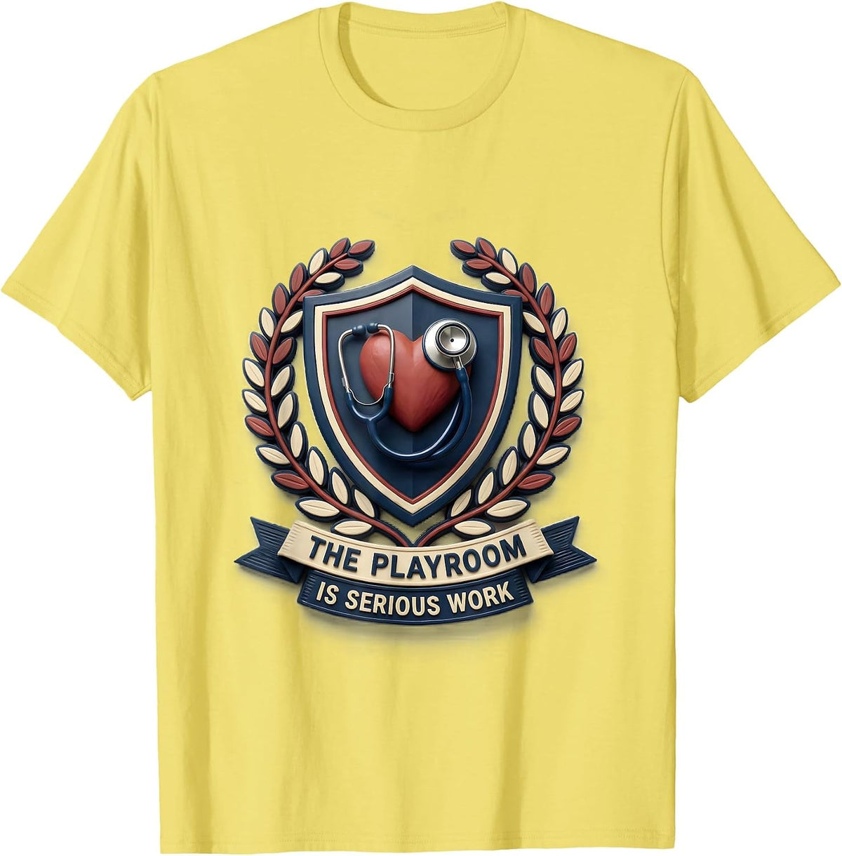 Men's The Playroom Is Serious Work Child Life Specialist Valentine T-Shirt - Lemon Yellow