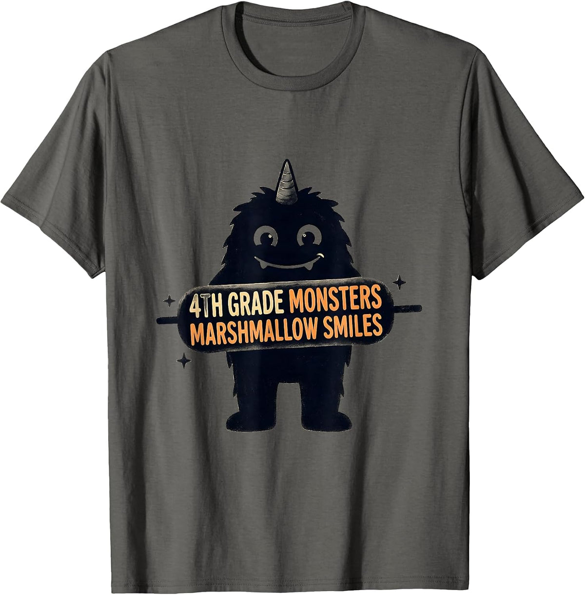Men's 4th Grade Monsters Marshmallow Smiles Funny Teacher T-Shirt - Asphalt Grey