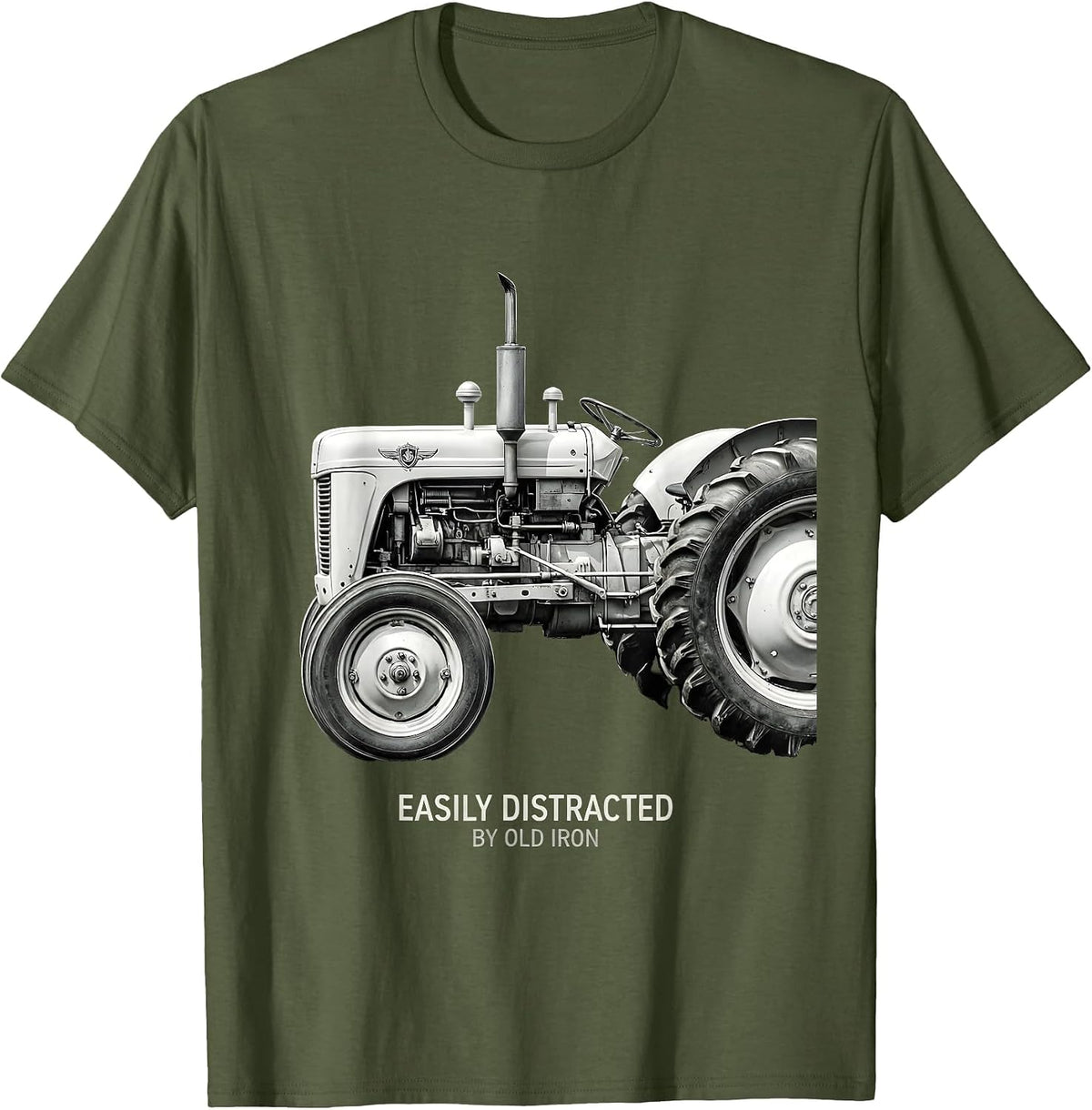 Easily Distracted By Old Iron Classic Tractor Design T-Shirt - Olive Green