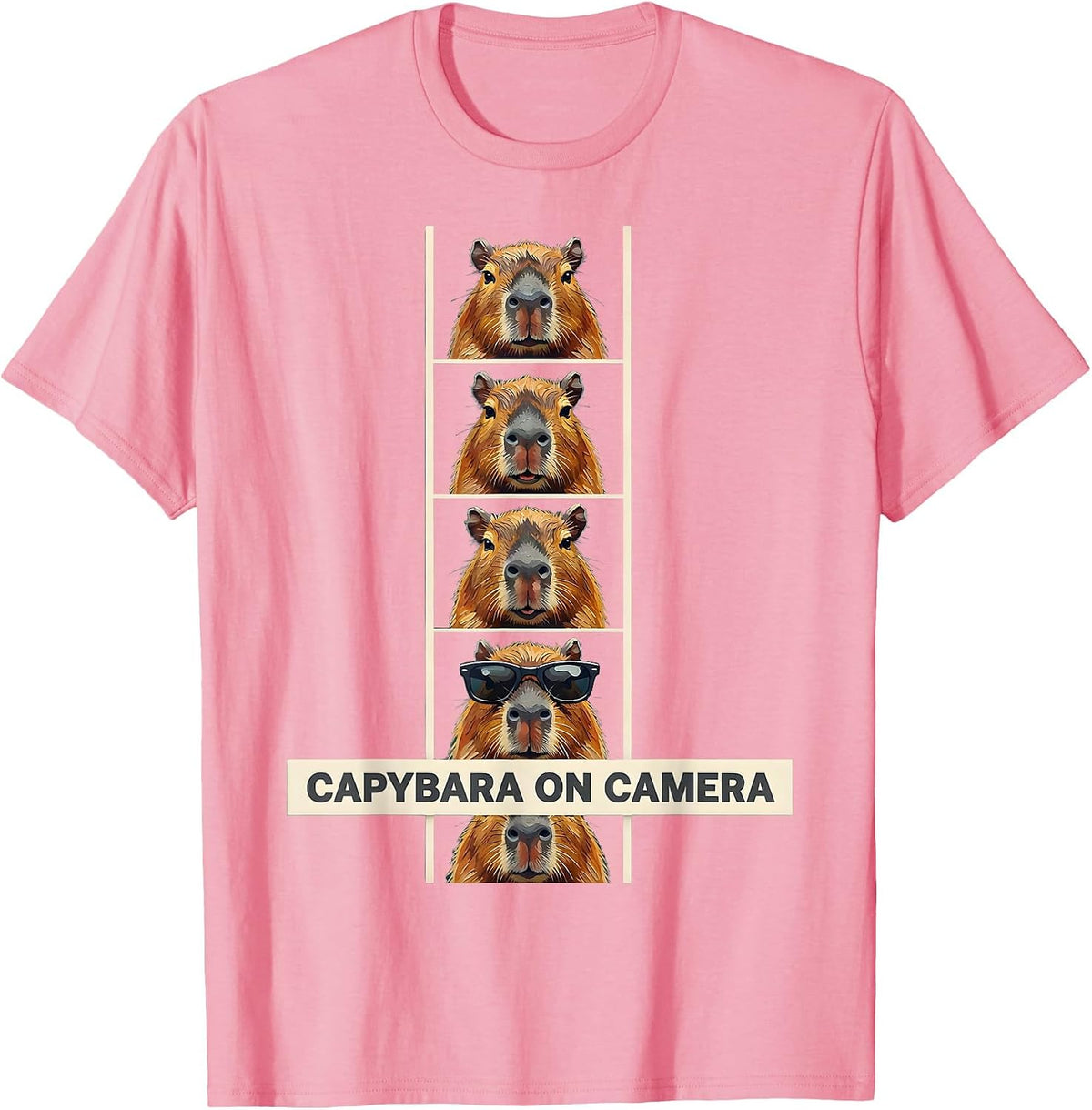 Men's Capybara On Camera Funny Animal Portrait Photobooth Humor T-Shirt - Pink