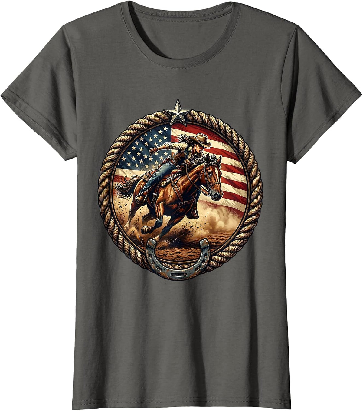 Women's Cowgirl Barrel Racing Dusty Turn Rodeo Graphic T-Shirt - Asphalt Grey
