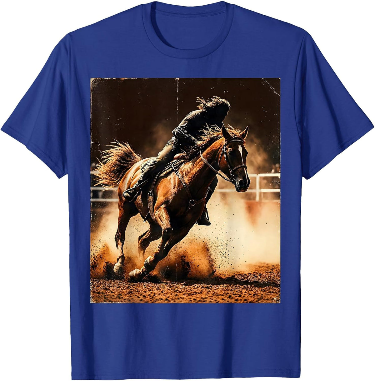 Barrel Racer Horse Sharp Turn Rodeo Graphic T-Shirt - Royal Blue