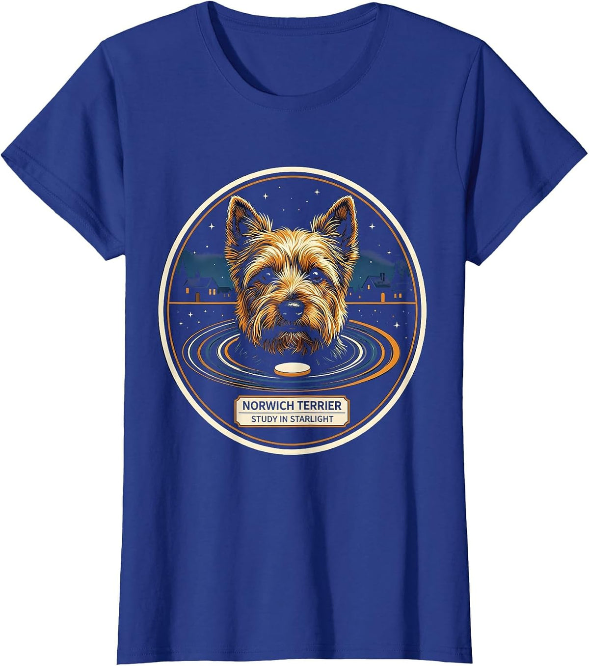 Women's Norwich Terrier Study In Starlight Editorial Conceptual Dog T-Shirt - Royal Blue