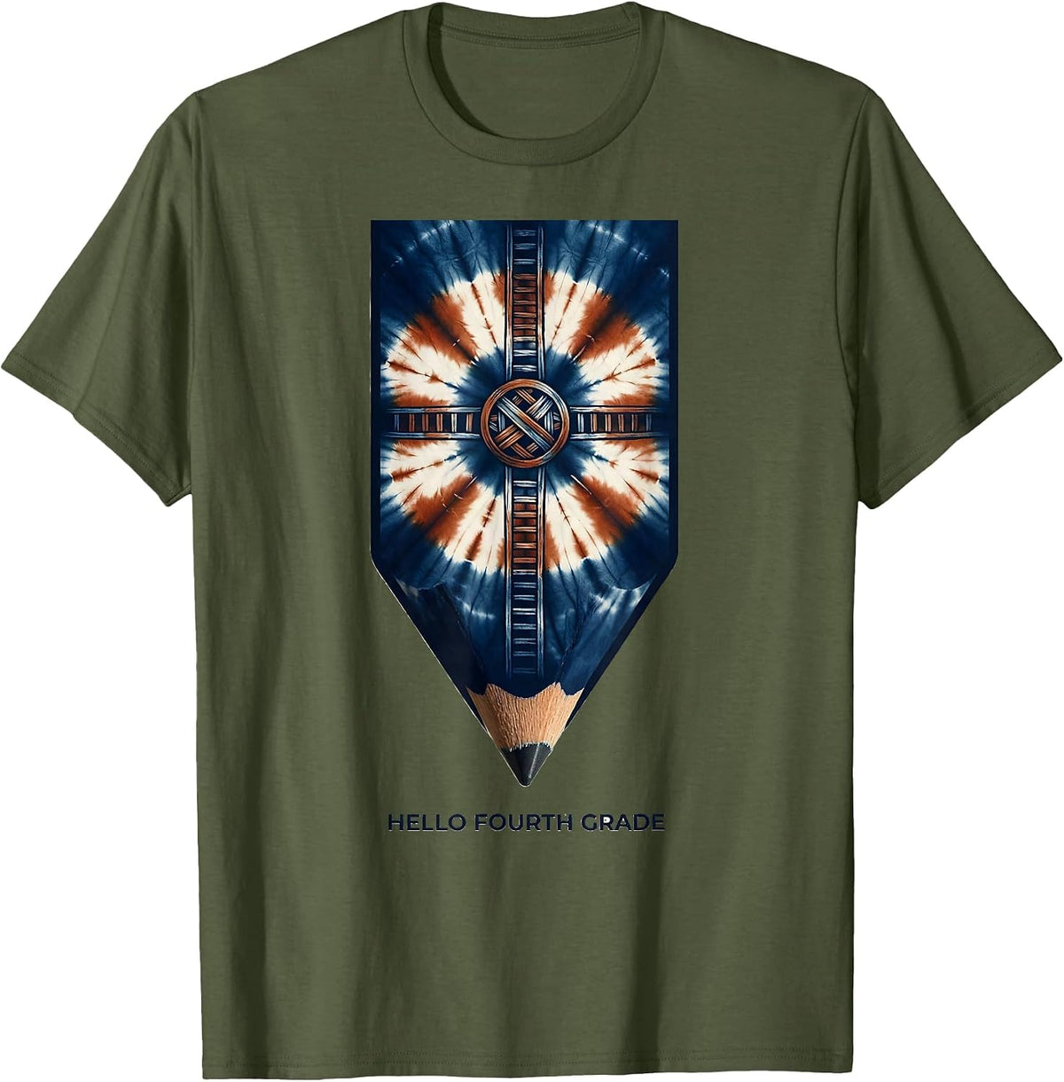 Hello Fourth Grade Shibori Resist Back To School Teacher T-Shirt - Olive Green