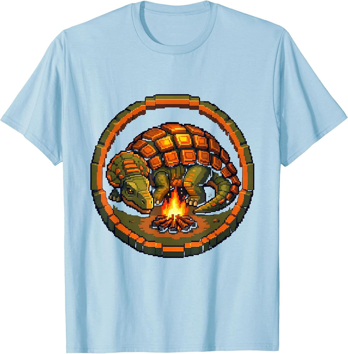 Ankylosaurus Campfire Glow Dinosaur Illustration T-Shirt - Baby Blue