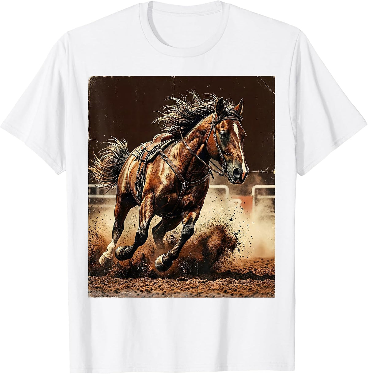 Men's Barrel Racer Horse Tight Turn Rodeo Graphic T-Shirt - White
