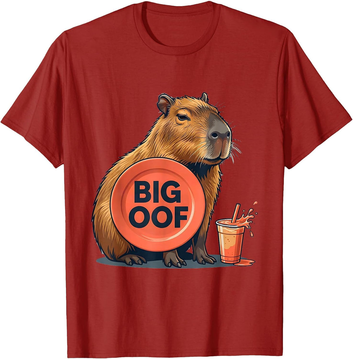 Men's Big Oof Funny Capybara Animal Meme Humor T-Shirt - Cranberry Red