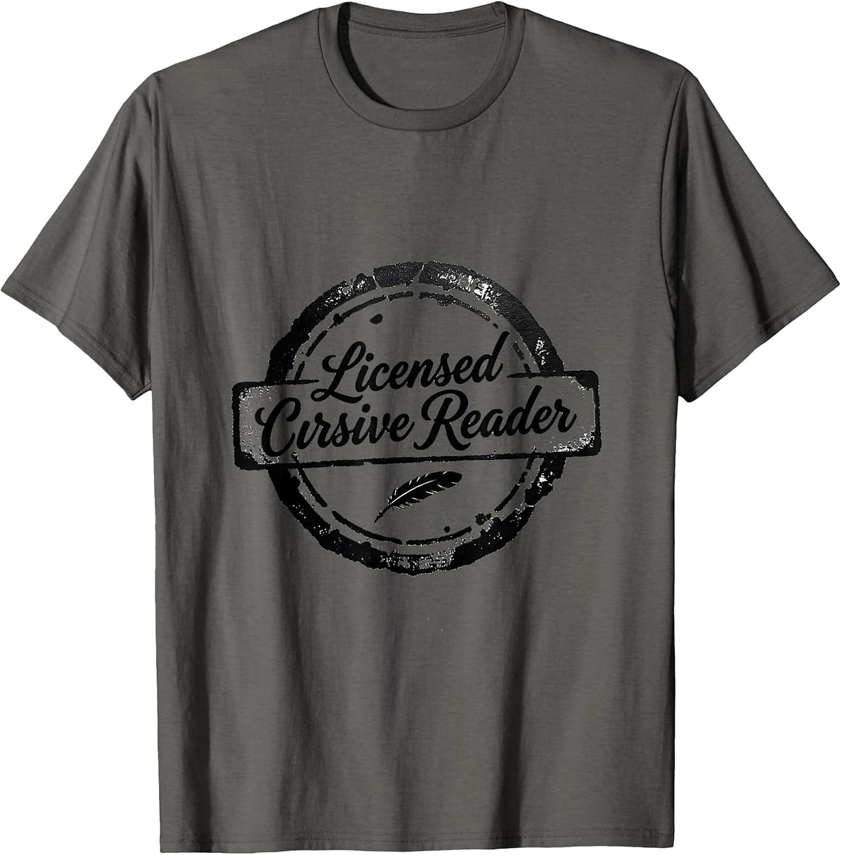 Men's Licensed Cursive Reader Funny English Teacher Cursive Humor T-Shirt - Asphalt Grey