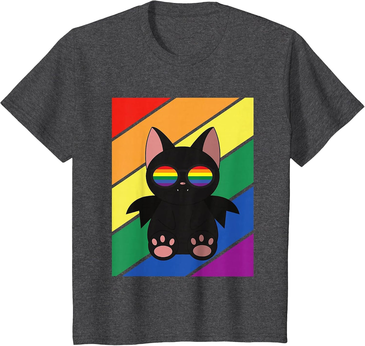 LGBTQ Flag Gay Pride Month Rainbow Bat with LGBT Glasses T-Shirt - Dark Heather Grey
