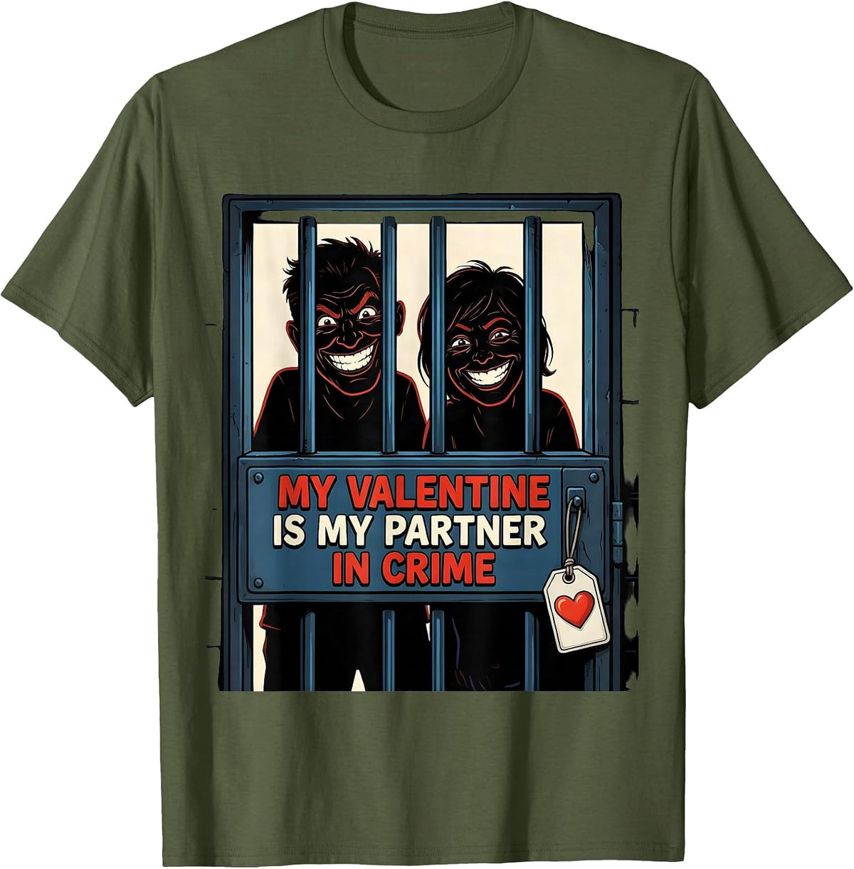 My Valentine Is My Partner In Crime Funny First Responder T-Shirt - Olive Green