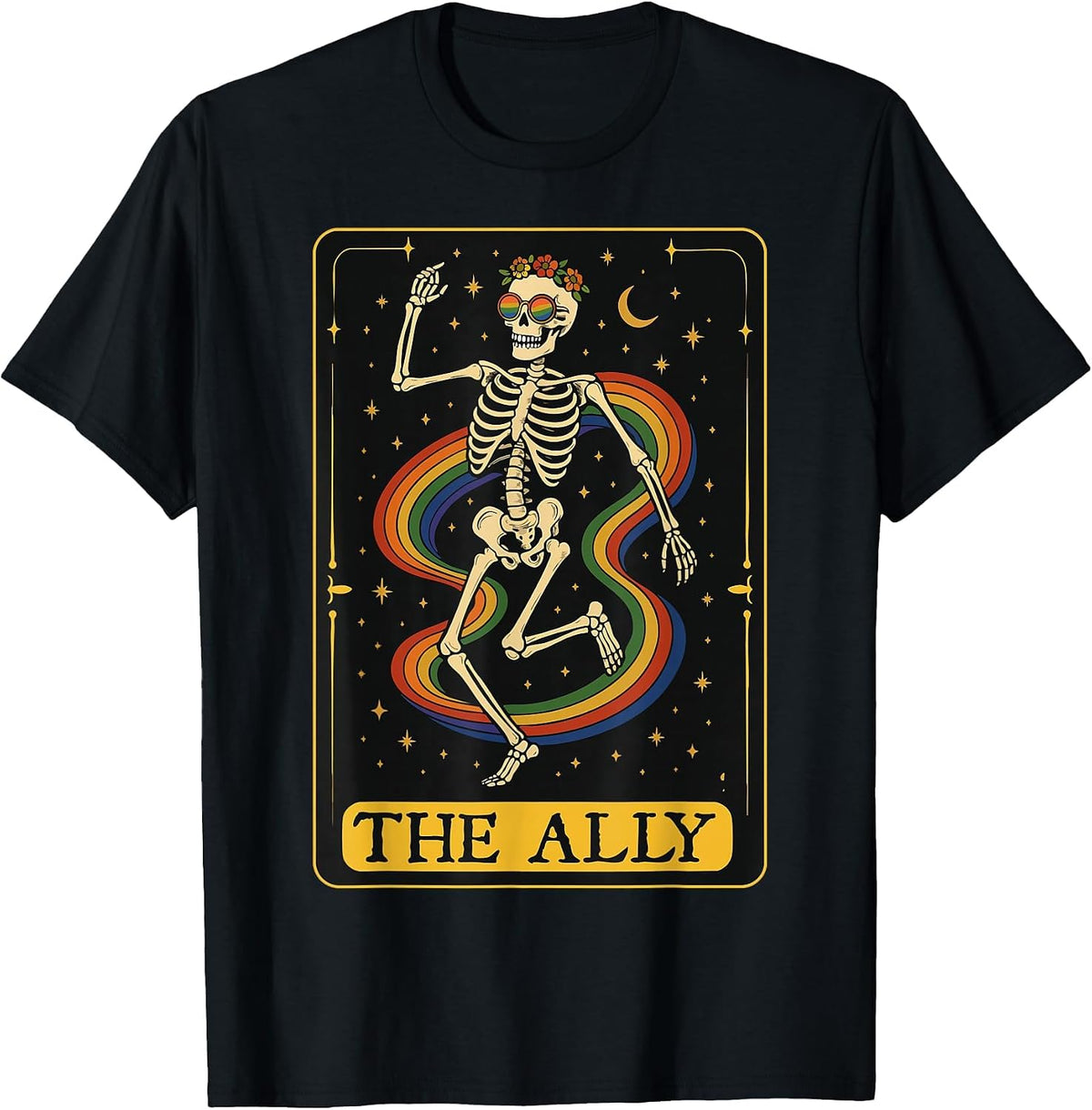 The Ally Tarot Card Skeleton LGBTQ Gay Pride Equality T-Shirt - Black