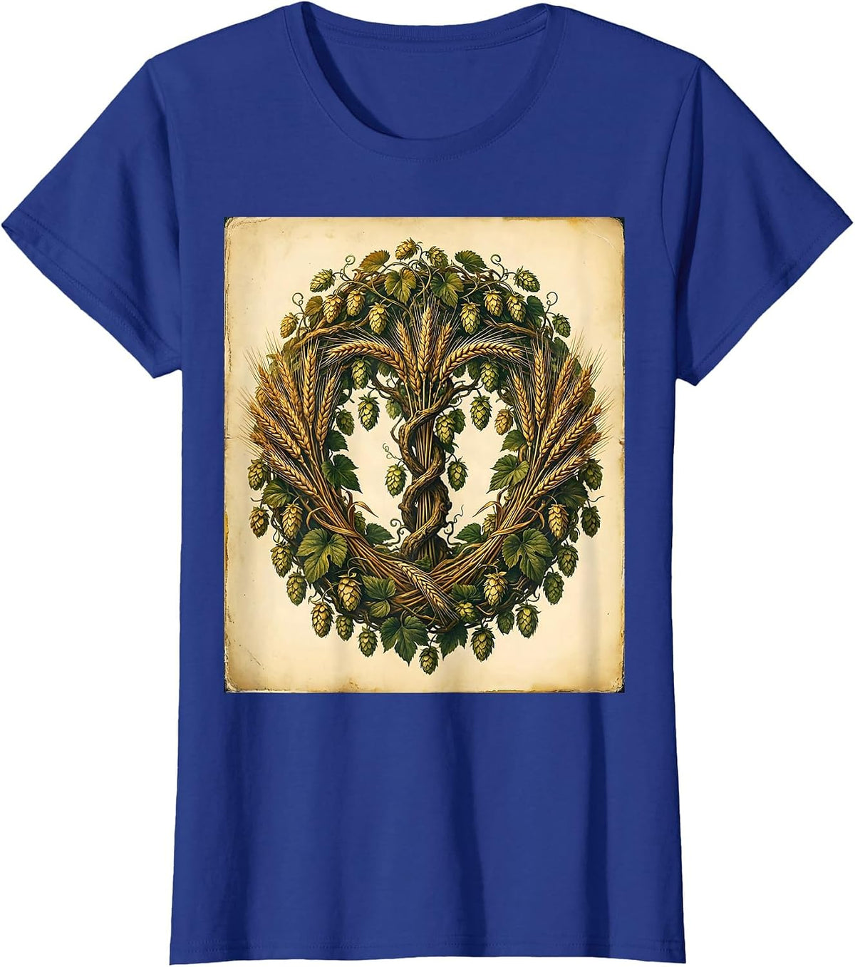 Women's Hop Vines and Wheat Stalks Beer Lover Graphic T-Shirt - Royal Blue