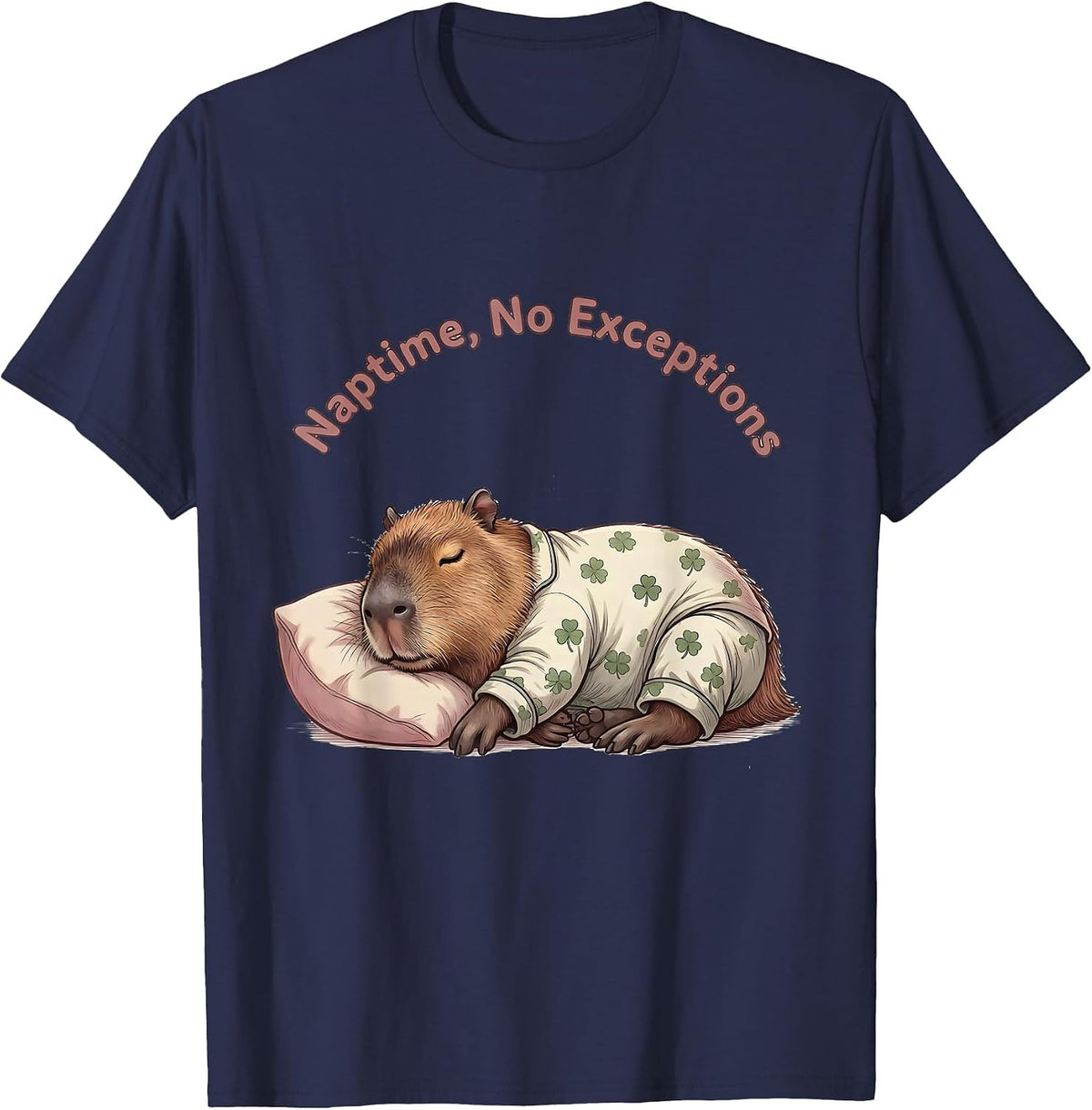 Men's Naptime No Exceptions Cute Kawaii Capybara Pajama Gift T-Shirt - Navy Blue