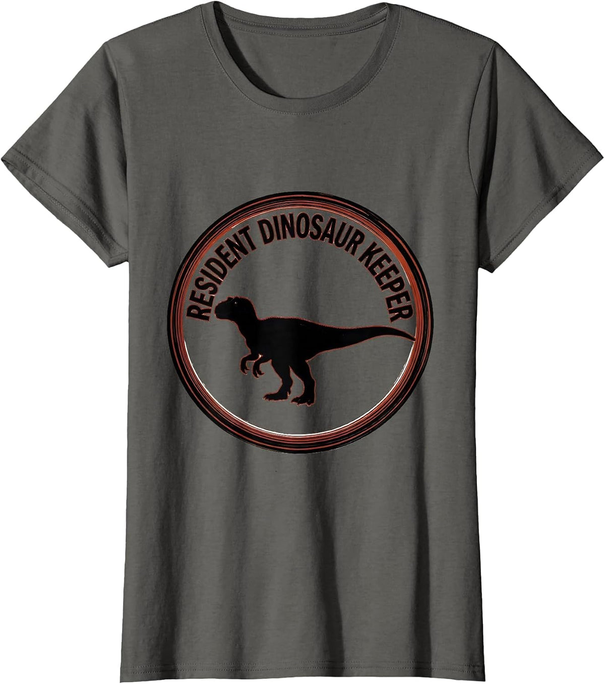 Women's Resident Dinosaur Keeper Bold Dinosaur Badge Patch Line Art T-Shirt - Asphalt Grey