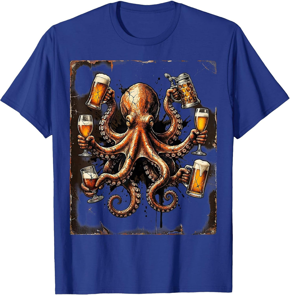 Octopus Cheers Beer Lover Graphic Design T-Shirt - Royal Blue