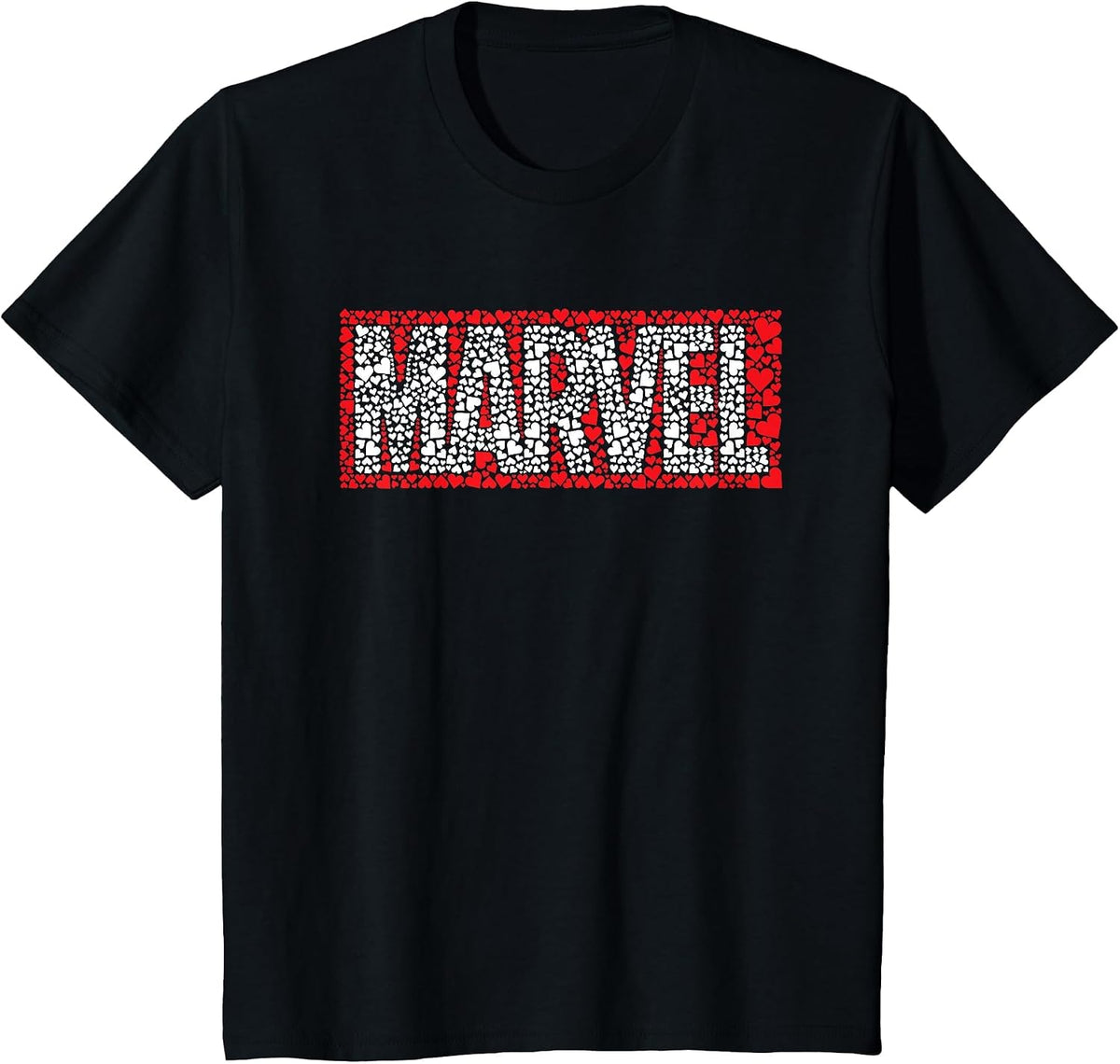 Marvel Logo Red Brick Hearts Valentine's Day T-Shirt - Black