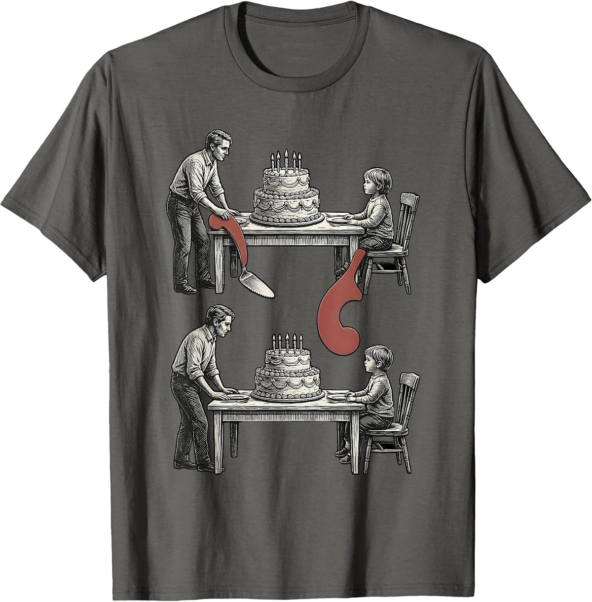 Men's Stacked Birthday Table Woodcut Engraving Grammar Teacher T-Shirt - Asphalt Grey
