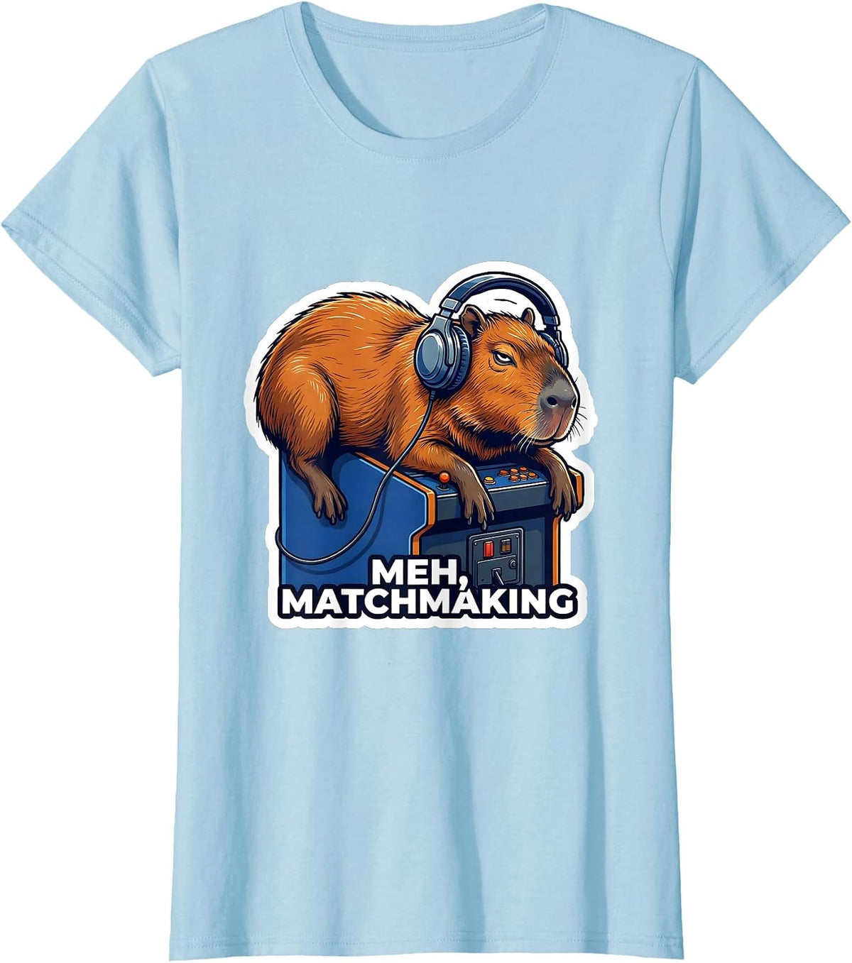 Meh, Matchmaking Sticker Style Funny Capybara Gamer Meme T-Shirt - Baby Blue