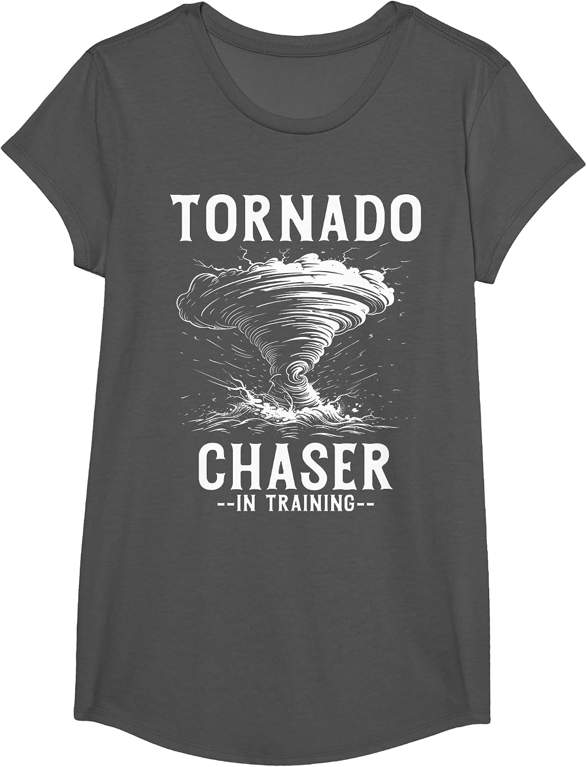 Tornado Chaser in Training Meteorologist Storm Chasing T-Shirt - Girls Asphalt Grey