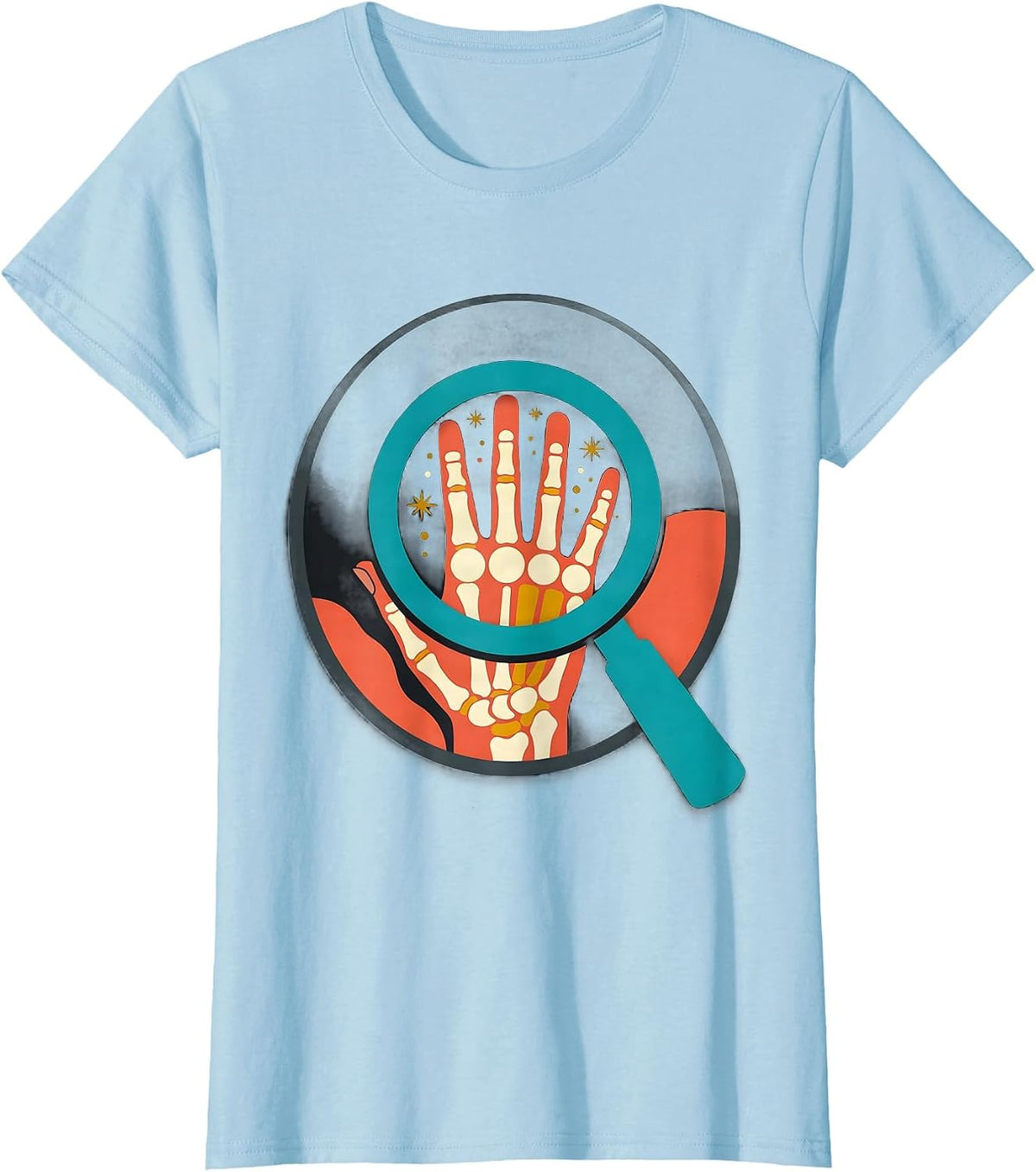 Occupational Therapy Hand Anatomy Magnifying Glass T-Shirt - Baby Blue
