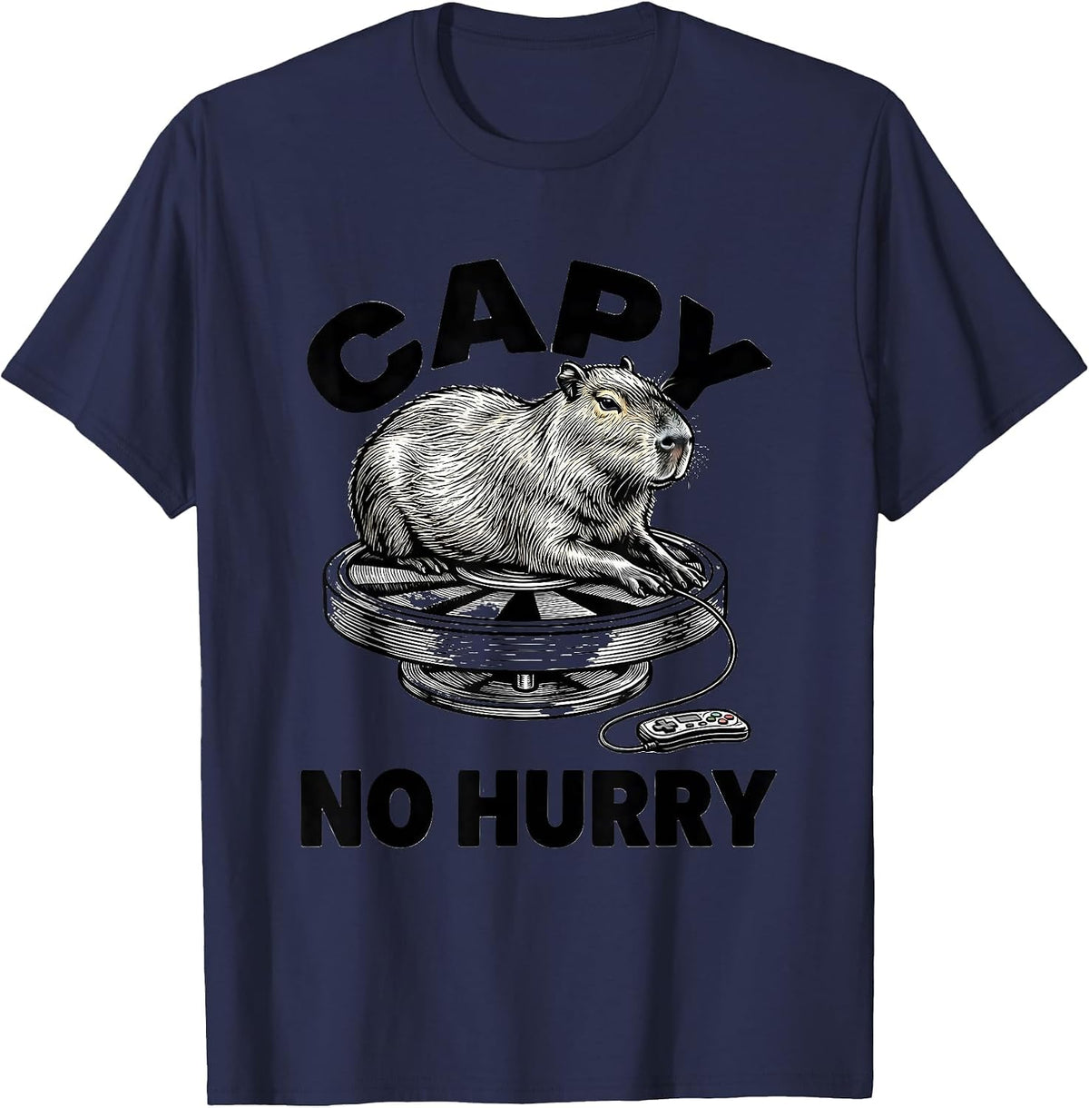 Capy, No Hurry Funny Capybara Gamer Gaming Humor T-Shirt - Navy Blue
