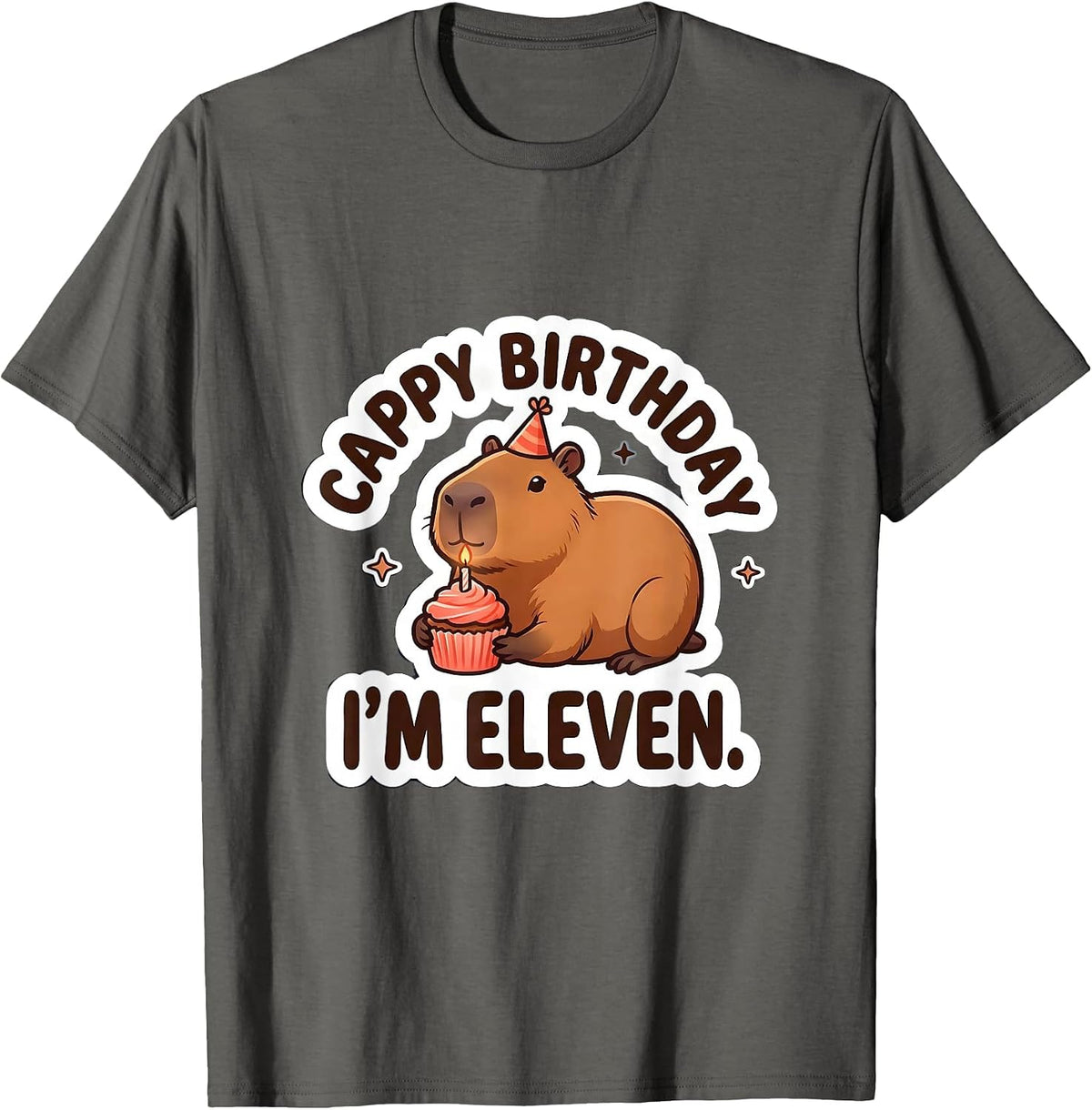 Cappy Birthday I'm Eleven Kawaii Capybara Birthday To Me T-Shirt - Asphalt Grey