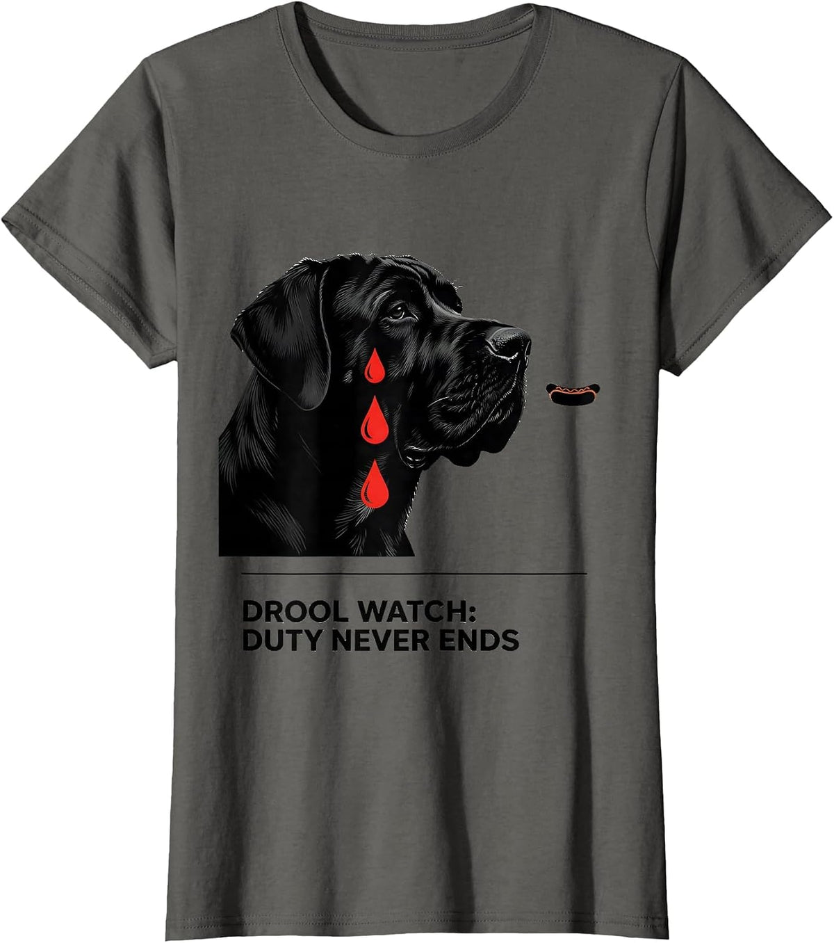 Women's Drool Watch: Duty Never Ends Funny Great Dane Dog Owner T-Shirt - Asphalt Grey