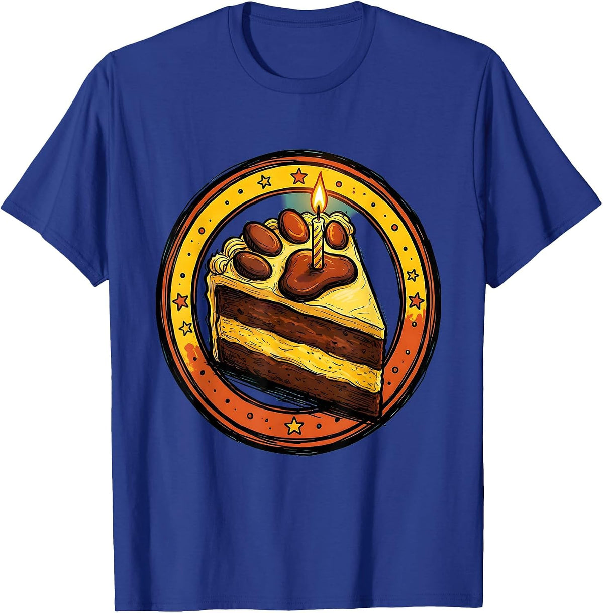 Dinosaur Footprint Birthday Cake Slice Graphic T-Shirt - Royal Blue