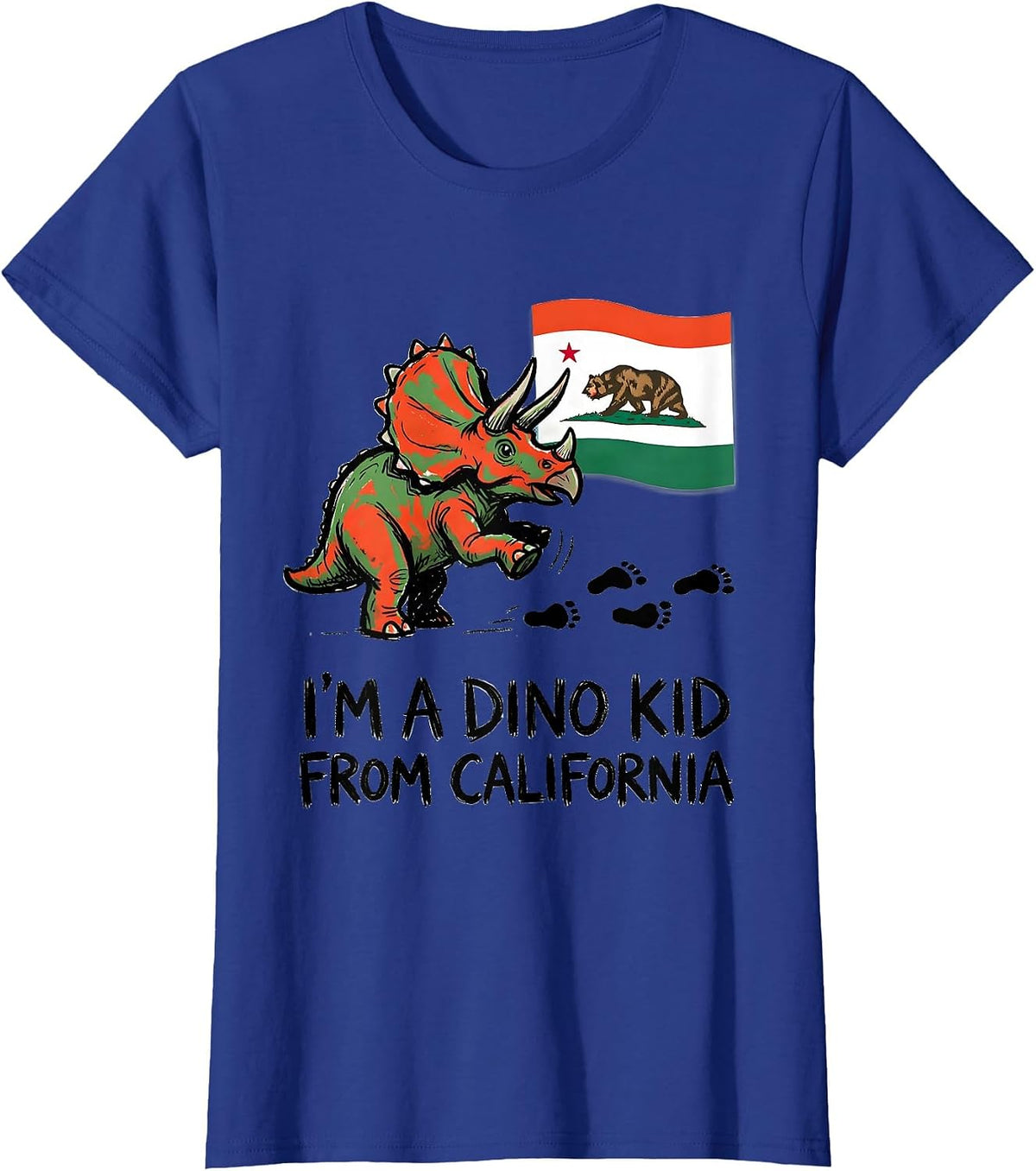 Women's I'm A Dino Kid From California Naive Kidcore Dinosaur Lover T-Shirt - Royal Blue