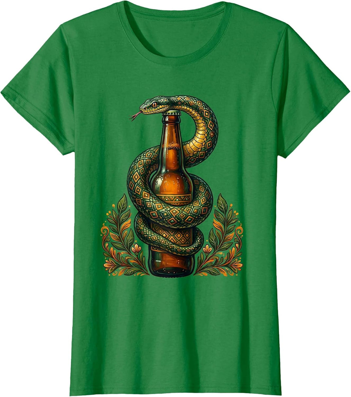 Women's Snake Coiled Around Beer Bottle Graphic T-Shirt - Kelly Green